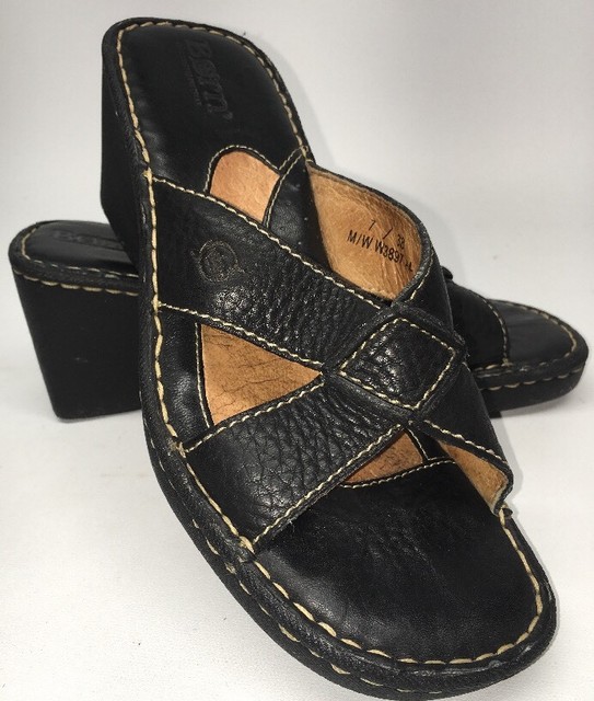 BORN Womens Black Leather Sandals Size 7 / 38 eBay