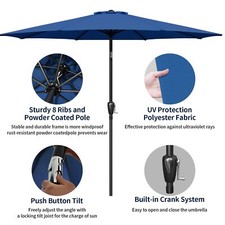 9ft Patio Umbrella with Push Button Tilt/Crank UV Resistant Outdoor Blue