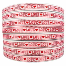 3/8 Inch Valentines Ribbon White Grosgrain Ribbon Red Love Heart Printed 25 Y...