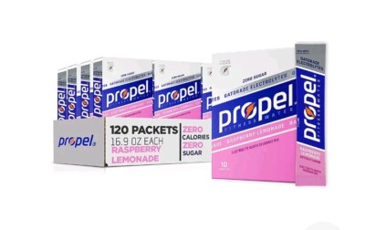 Propel Powder Packets Raspberry Lemonade, Electrolytes 12 Boxes (120 Packets)