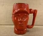 Frankoma Pottery Golf Man Head Mug Coffee Cup Orange Golf Club Ball Hat 1979