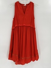 Anthropologie Coral Embroidered Tunic Dress Sleeveless Button Flounced XSmall