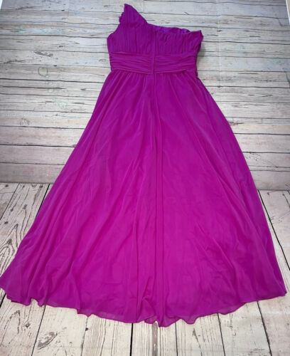 Abito drappeggiato formale ballo di sposa a una spalla rosa fushia taglia 6 - Foto 3 di 14