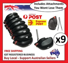 9 Pcs Quality Set Golf Club Caps Iron Putter Head Protect Covers Rubber Sleeve