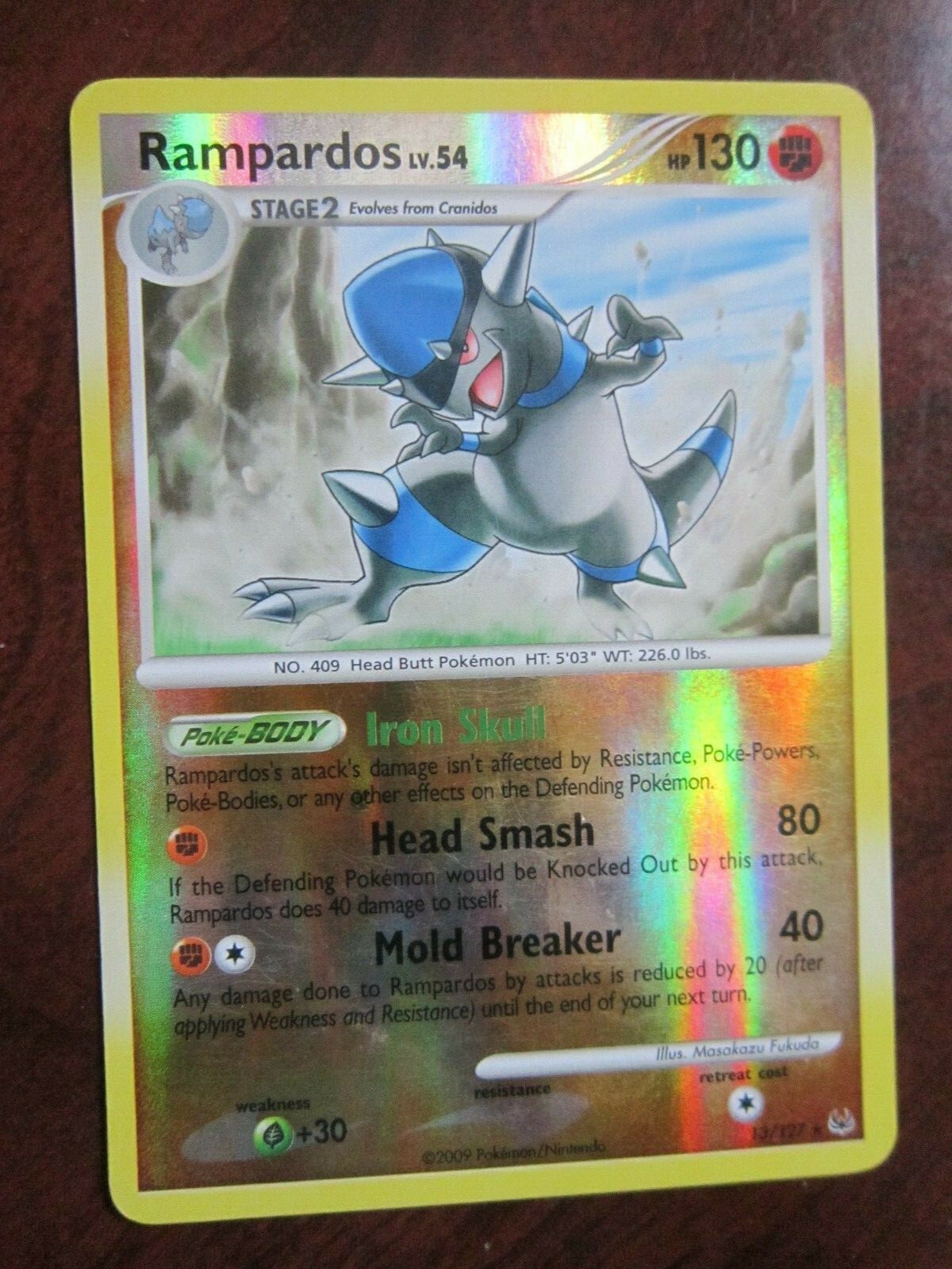RAMPARDOS REVERSE HOLO POKEMON CARD 13/127 PLATINUM LIGHTLY PLAYED EX