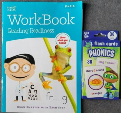 PreK Kindergarten: Reading Readiness Workbook and Phonics Flashcards included! 