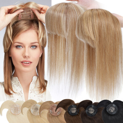Clip In Remy Human Hair Topper Hairpiece Toupee with Bangs MONO Base 10x12cm