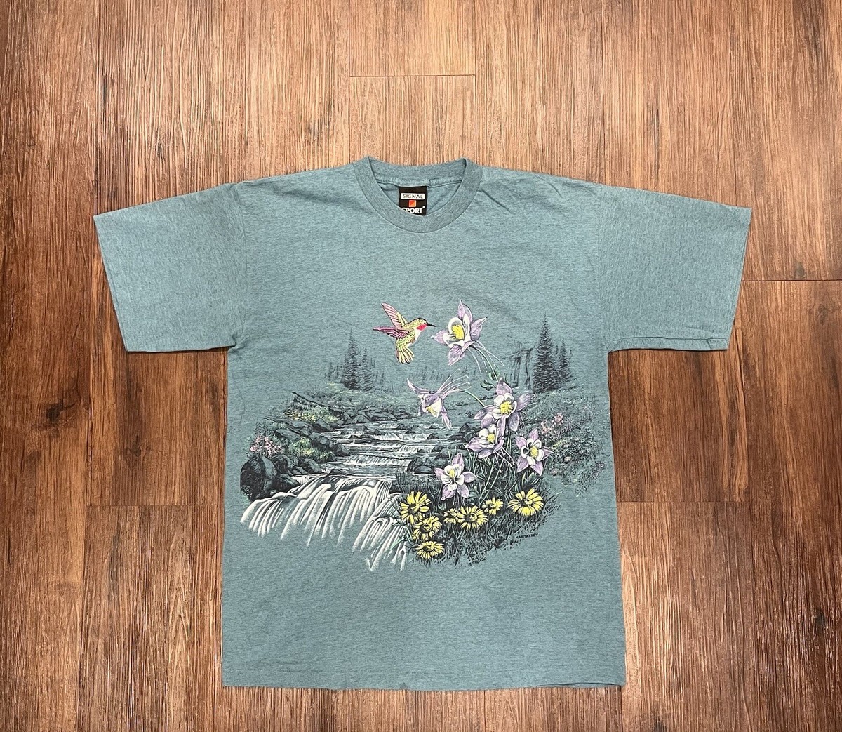 【archive】90s leather docking knit shirt Vintage 90s Habitat Hummingbird Nature Double-Sided Single