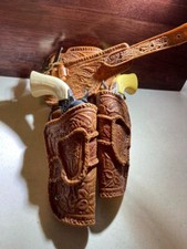 Vintage Set of 2 Pony Boy Cap Gun Toy w/ Plastic Vinyl Holster Double