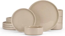 Stoneware Dinnerware Sets, 12-Piece Plates and Bowls Dish Set for 4, Kitchen 