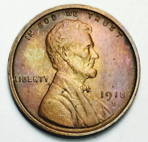 *1918 S LINCOLN WHEAT CENT* *GEM BU+++* *RAINBOW TONED* NR #G3817