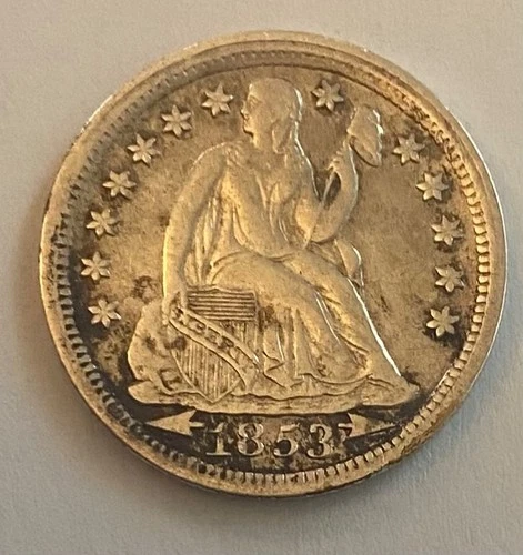 1853 with arrows liberty seated dime Au nice album toning