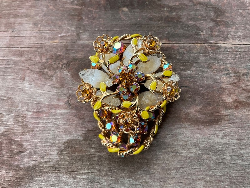 Vintage Brooch, Amber Stones, Moonstones