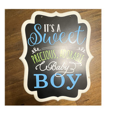 Baby Boy Hanging Decorative Wood Sign for Nursery Kids Room Black White Blue
