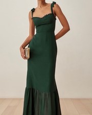 REFORMATION NIKITA Forest Green Tie-Shoulder Maxi Dress Size 2