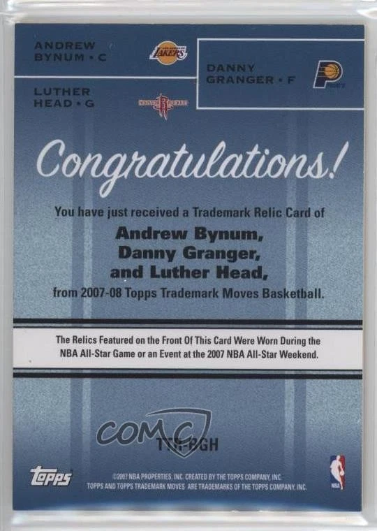 2007 Trademark Moves Triple Relics /199 Andrew Bynum Danny Granger Luther Head - Image 2 of 2