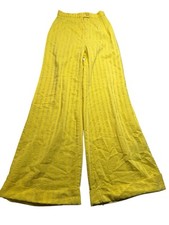 70s Limited Bright Yellow Wide Leg Bell Bottom Pants 100 Cotton Embroidered