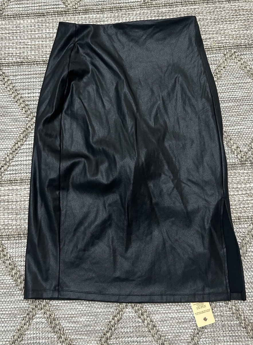 Popilush Faux Leather Pencil Skirt  XL Black Built in Shapewear NWT Side Split image 3