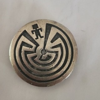 Vintage Hopi Sterling Silver Man in a Maze Bolo Tie Clip Signed