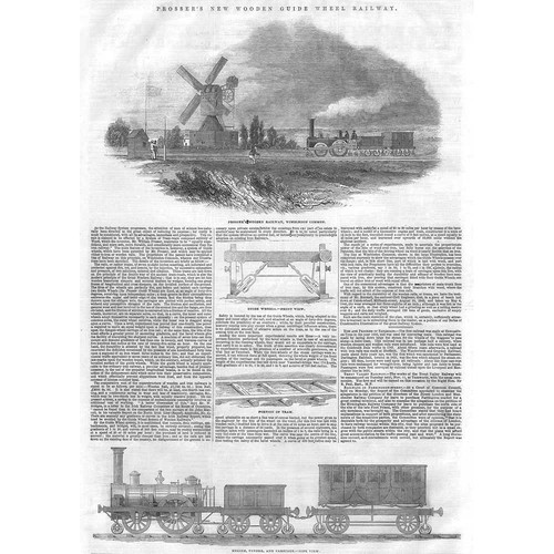 Prosser's Wooden Guide Wheel Railway - Antique Print 1845