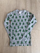 Hanna Andersson Kids Size 8 Long Sleeve Gray Green Christmas Tree Pajama Top