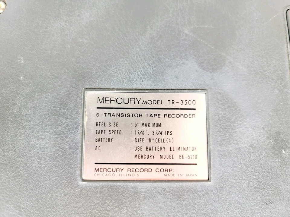 Vintage Mercury All Transistor Gravador de Fita Portátil TR-3500 com Microfone LEIA - Imagem 3 de 4