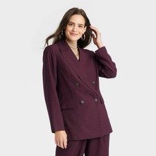 Women's Double Breasted Blazer - A New Day Burgund Burgundy Medium S / 81s