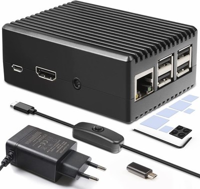 Gehäuse für Raspberry Pi 3 B+ 3b, Metallmaterial, mit Adapter 5 V, 3 A, USB C, m