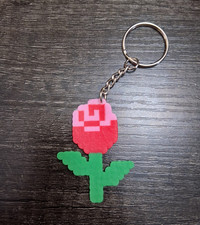 Red Pixel Rose Perler Bead Keychain