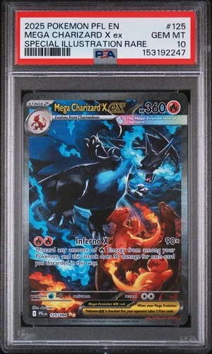 2025 POKEMON PFL EN-PHANTASMAL FLAMES #125 MEGA CHARIZARD X EX PSA 10