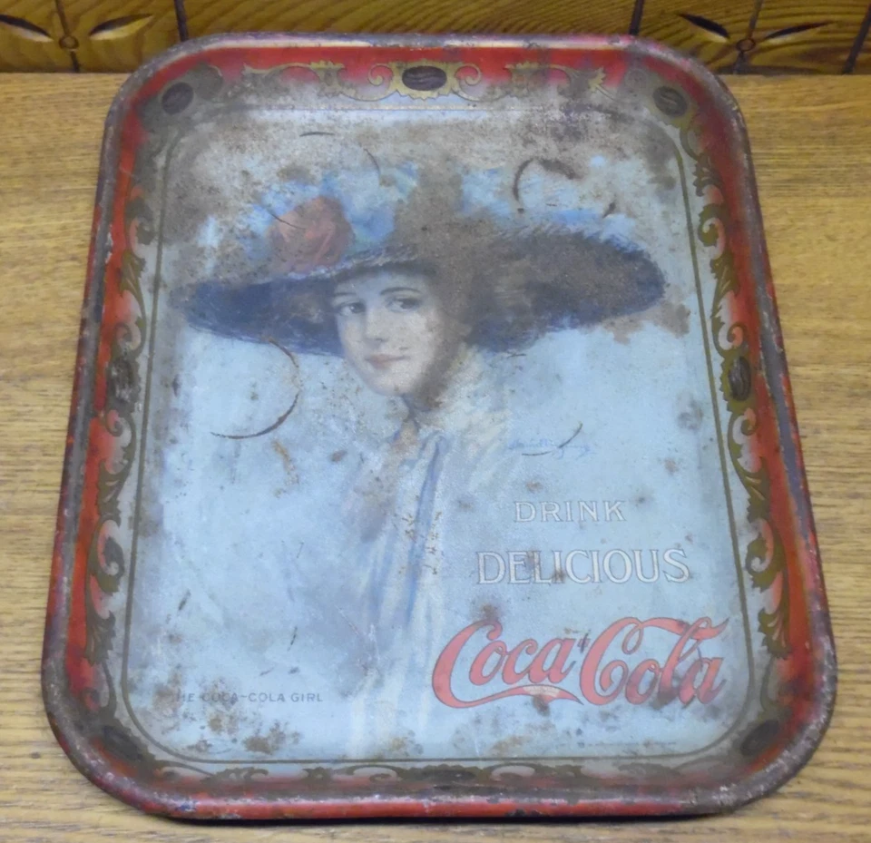 Antique 1910 Hamilton Girl Coca-Cola Tray - ROUGH CONDITION - Image 4 of 4