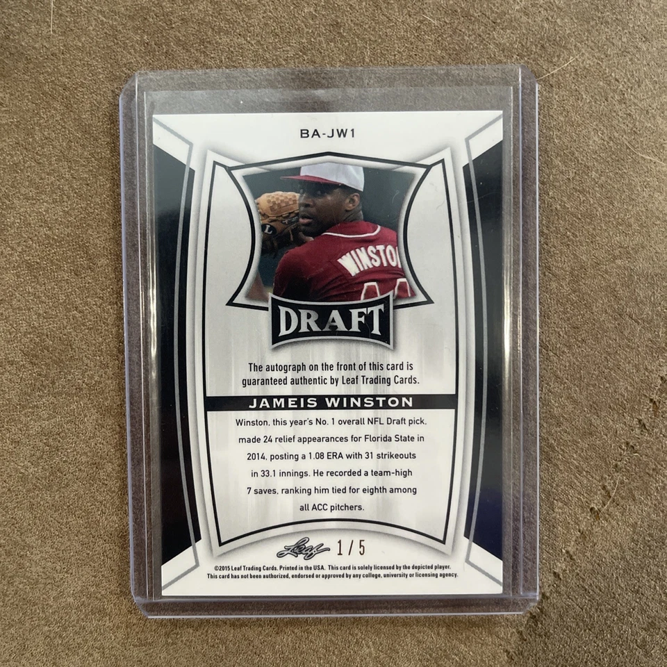 Jameis Winston Auto Rookie Leaf baseball 1/5 FSU - Image 2 of 2