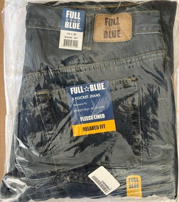 Full Blue Relaxed Fit Fleece Lined Jeans. Men s 34x30