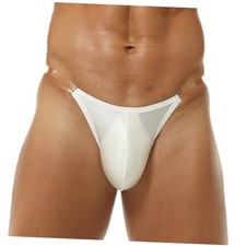 Men's Triangle Pants Low Waisted Stretchy Satin Briefs Pouch X-Small White