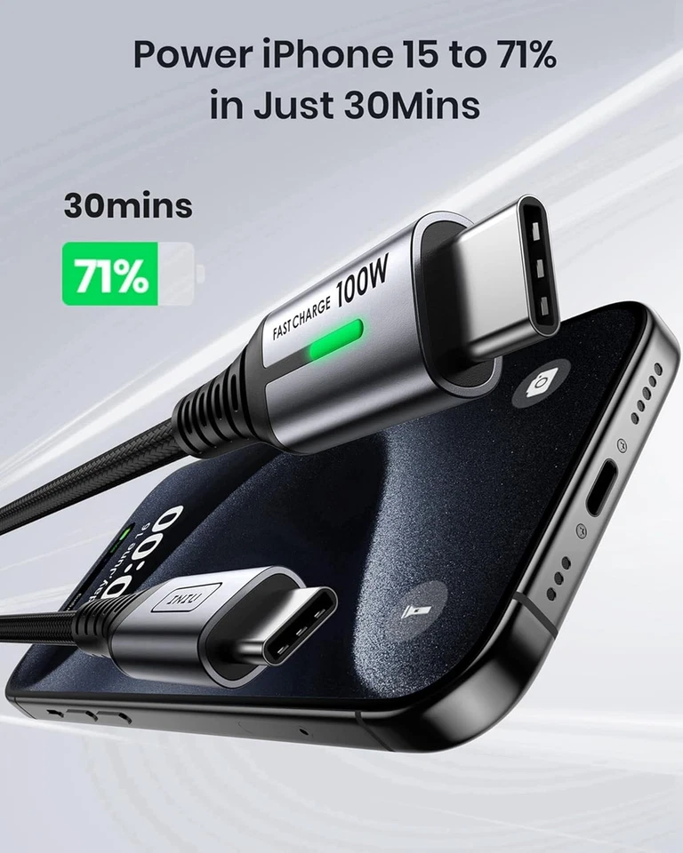 INIU USB C Cable, (6.6ft, 2-Pack) 100W C to C Fast 6.6ft+6.6ft, Black  - Image 2 of 4