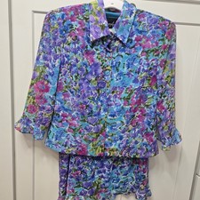Vintage 90s Floral Skirt Suit Set Positive Attitude Size 8 Purple Blue...