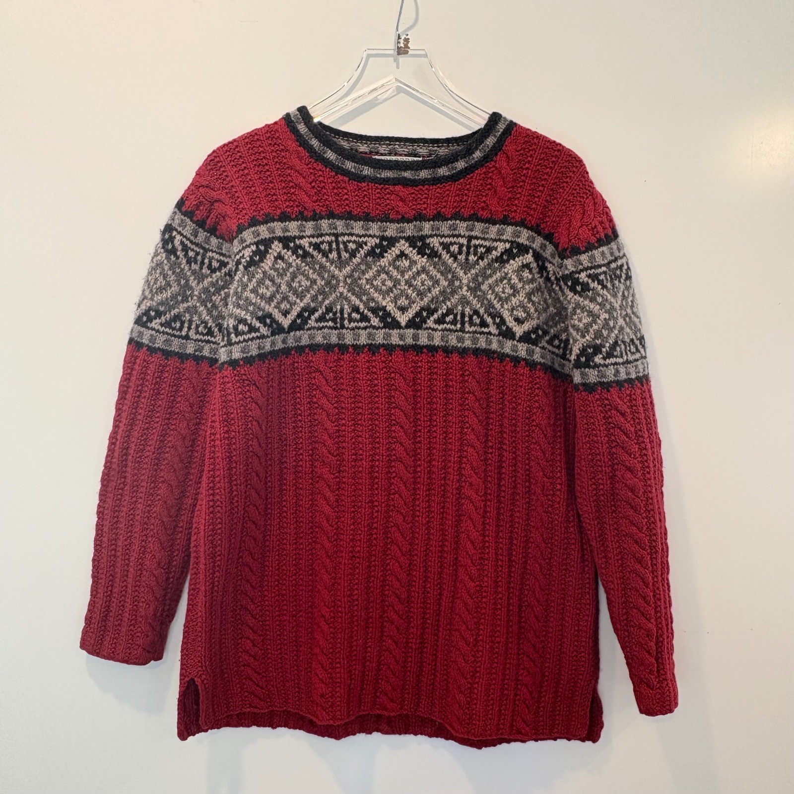 Nomadic Traders Red Wool Fair Isle Cable Knit Swe… - image 1