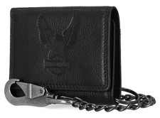 Harley-Davidson Men's Embossed Eagle Tri-Fold Snap Chain Wallet Black MWM040/08