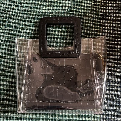 Staud Mini Shirley Transparent Black Croc Hand Bag With Dust Bag