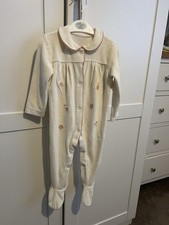 Velour cream & pink flower button sleepsuit with collar