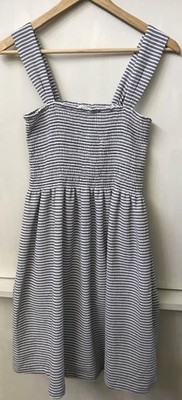 Madewell Texture & Thread Blue White Striped Smocked Mini Dress Size S Small
