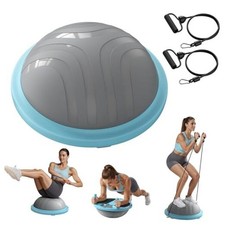 Balance Ball Trainer, 18 Inch Half Exercise Ball with Resistance Bands Blue