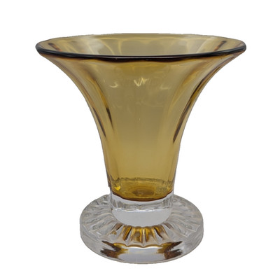 William Yeoward Amber Crystal Flare Vase   Signed Handmade Art Glass 6.8''