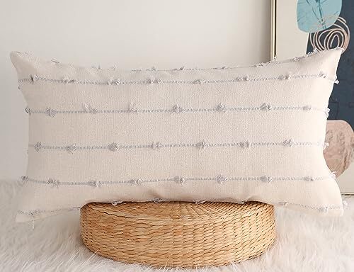 Boho Long Lumbar Pillow Covers 12 x 24 Grey,Classic Stripe 12" x 24" Stone Grey - Picture 1 of 5