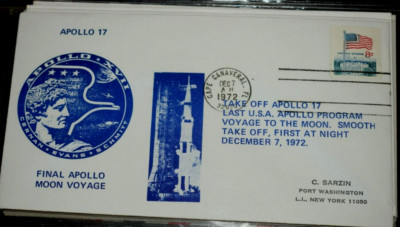 APOLLO 17 SARZIN EVENT COVER ''Take Off,'' Cancel 8c Flag, Cape 12-07-1972, New
