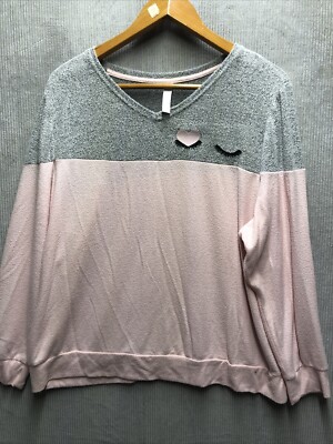 Sleep by Cacique Shirt Size 22/24 Pajama Top Pink Gray Eyelash
