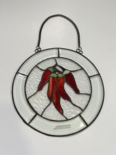 Red Chili Pepper Bunch Stained Glass Hanging Kitchen Window Suncatcher 12in