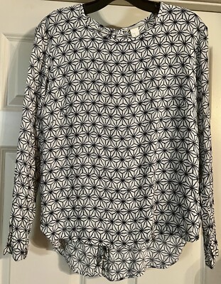 H&M Abstract Stylized Flower Print Size 10 Button Up Back Long Sleeve Blouse 