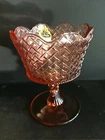 Fenton Pink Basket Weave Heart/Ribbon Pedestal Compote Dish with OG Sticker