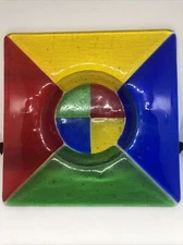 vintage Mid Century Modern Glass Ashtray 6.25 X 6.25